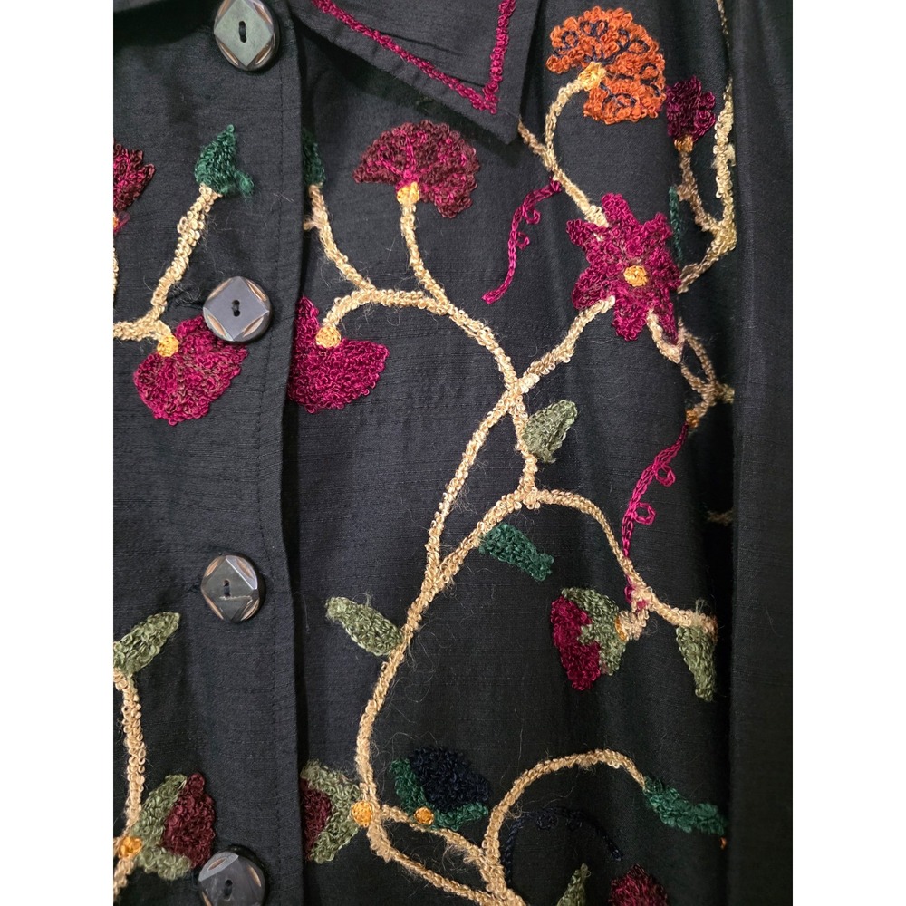 Silk Front & Back Intricate Embroidered Blouse Cottagecore Earthy Botanical  3X
